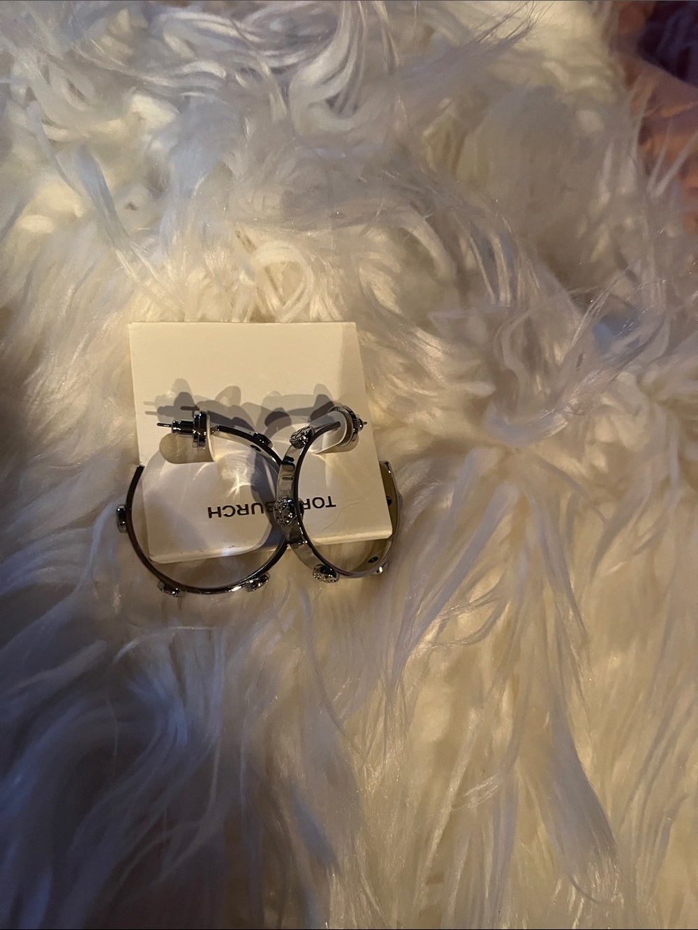 Tory Burch Silver-Tone Studded Hoop Earrings